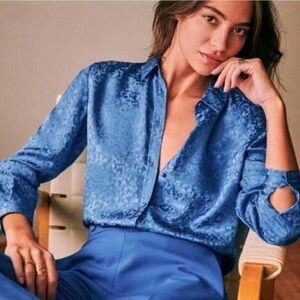 Sézane RARE Ann Blouse in Blue Silk Size 40/US 8